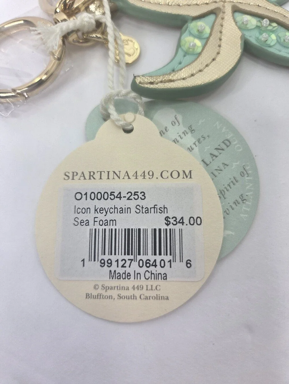 Spartina 449 Icon Keychain Sequin Starfish Sea Foam